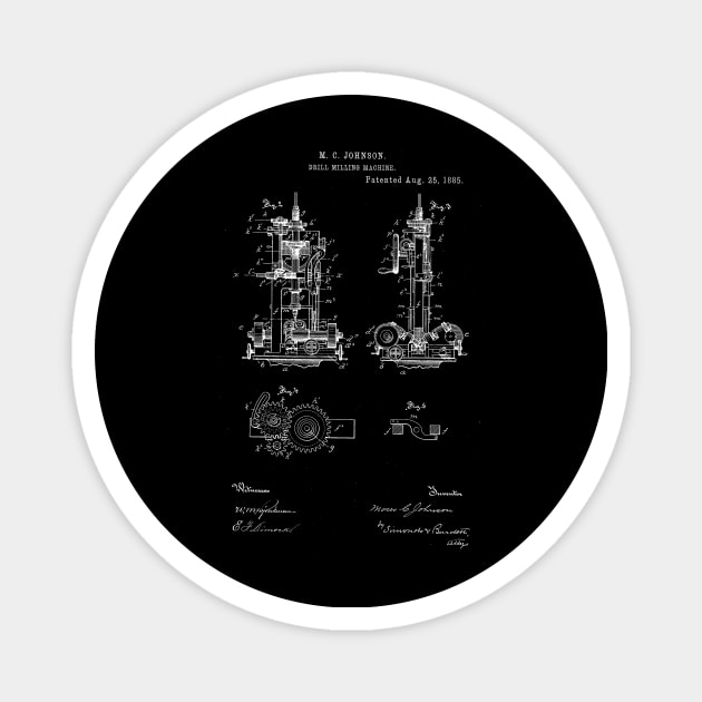 Drill Milling Machine Vintage Patent Hand Drawing Magnet by TheYoungDesigns